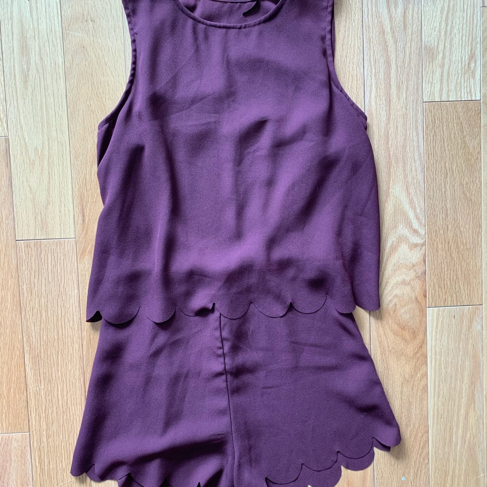 Burgundy Scalloped Romper